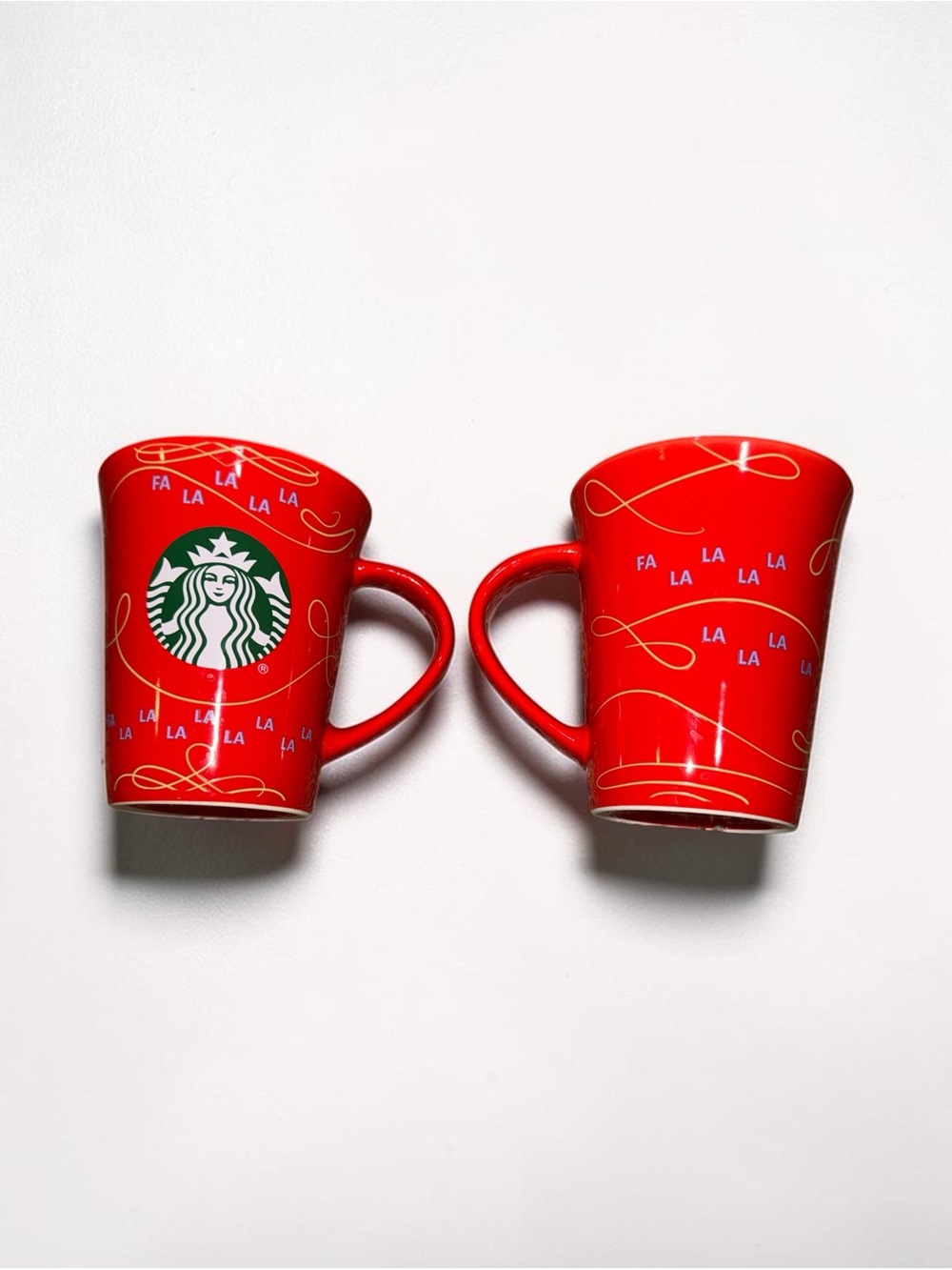 Starbucks Red 'Fa La La' Holiday Ceramic Mugs Set